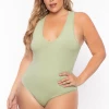 Ambiance Tops Plus Size V-Neck Bodysuit - Sage 2 Ambiance Tops Plus Size V-Neck Bodysuit - Sage