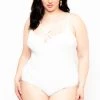 Ambiance Tops Plus Size Keyhole Ribbed Bodysuit - White