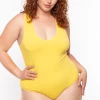 Ambiance Tops Plus Size V-Neck Bodysuit - Yellow