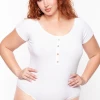 Ambiance Plus Size Button Rib Bodysuit - White