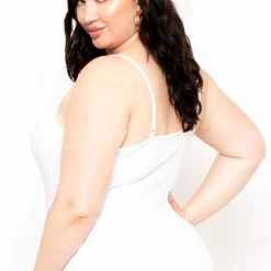 Ambiance Tops Plus Size Keyhole Ribbed Bodysuit - White