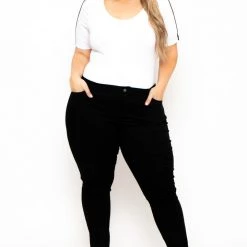 Ambiance Tops Plus Size Striped-Trim Bodysuit - White