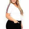 Ambiance Tops Plus Size Striped-Trim Bodysuit - White