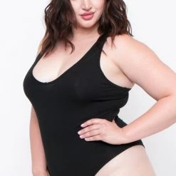 Ambiance Plus Size V-Neck Bodysuit - Black