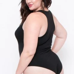 Ambiance Plus Size V-Neck Bodysuit - Black