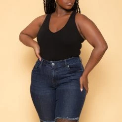 Ambiance Plus Size V-Neck Bodysuit - Black