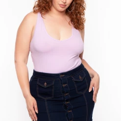 Ambiance Plus Size V-Neck Bodysuit - Lavender Tops