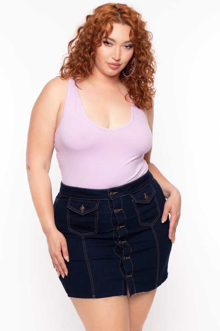 Ambiance Plus Size V-Neck Bodysuit - Lavender Tops 4 Ambiance Plus Size V-Neck Bodysuit - Lavender Tops