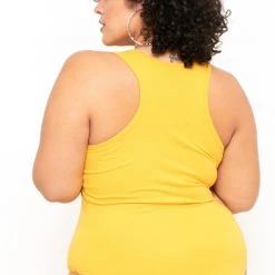 Ambiance Tops Plus Size V-Neck Bodysuit - Mustard