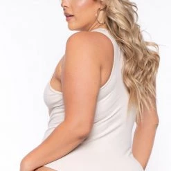 Ambiance Tops Plus Size V-Neck Bodysuit - Nude