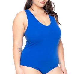 Ambiance Plus Size V-Neck Bodysuit - Royal Blue