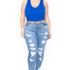 Ambiance Plus Size V-Neck Bodysuit - Royal Blue