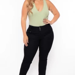 Ambiance Tops Plus Size V-Neck Bodysuit - Sage 7 Ambiance Tops Plus Size V-Neck Bodysuit - Sage