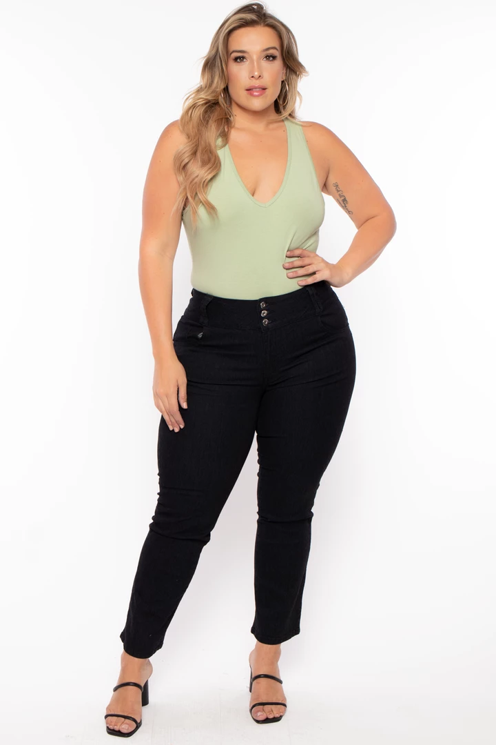Ambiance Tops Plus Size V-Neck Bodysuit - Sage 4 Ambiance Tops Plus Size V-Neck Bodysuit - Sage