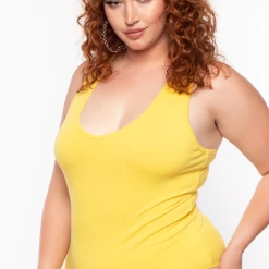 Ambiance Tops Plus Size V-Neck Bodysuit - Yellow 9 Ambiance Tops Plus Size V-Neck Bodysuit - Yellow