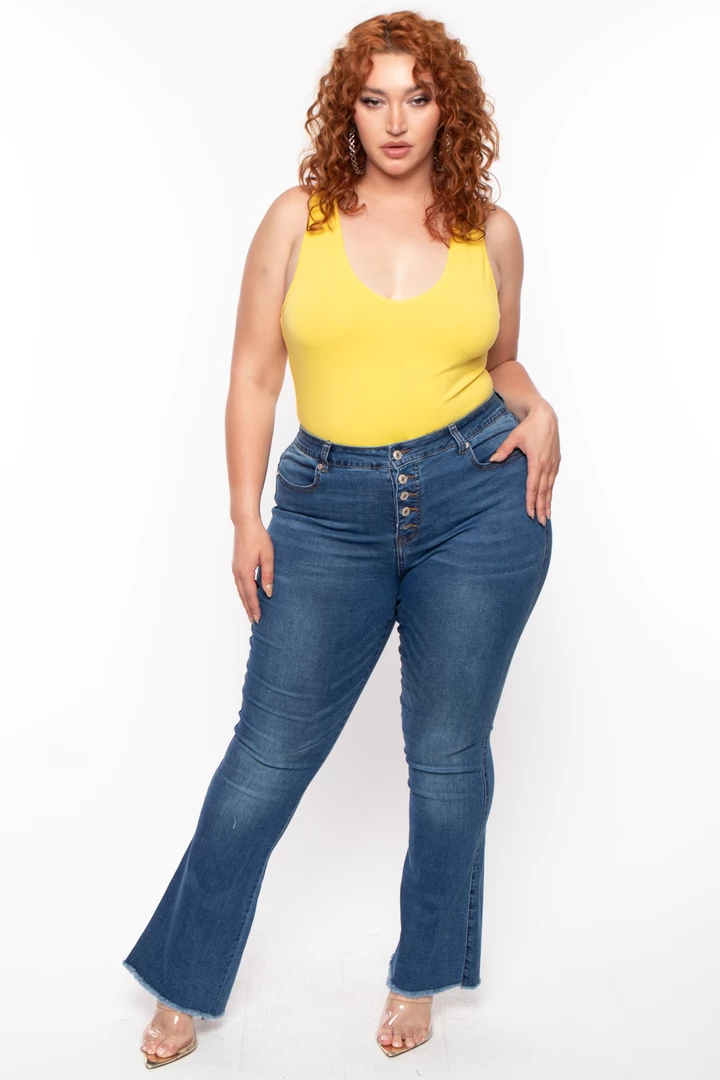 Ambiance Tops Plus Size V-Neck Bodysuit - Yellow 4 Ambiance Tops Plus Size V-Neck Bodysuit - Yellow