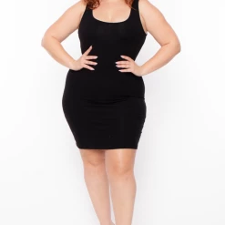 Ambiance Plus Size Roberta Rib Tank Bodycon Dress - Black