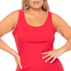 Ambiance Dresses Plus Size Roberta Rib Tank Bodycon Dress - Red