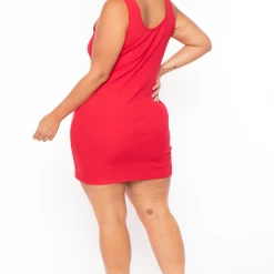 Ambiance Dresses Plus Size Roberta Rib Tank Bodycon Dress - Red