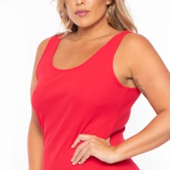 Ambiance Dresses Plus Size Roberta Rib Tank Bodycon Dress - Red