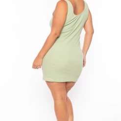 Ambiance Plus Size Roberta Rib Tank Bodycon Dress - Sage