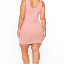 Ambiance Plus Size Zip-up Rib Tank Bodycon Dress - Mauve