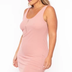 Ambiance Plus Size Zip-up Rib Tank Bodycon Dress - Mauve