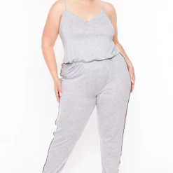 Ambiance Plus Size Varsity Lounge Jumpsuit - Grey Party Jumpsuilts