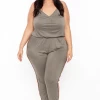 Ambiance Party Jumpsuilts Plus Size Varsity Lounge Jumpsuit - Olive