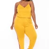 Ambiance Plus Size Varsity Lounge Jumpsuit - Mustard Party Jumpsuilts