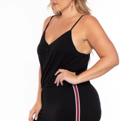 Ambiance Plus Size Varsity Lounge Jumpsuit - Black New Arrivals