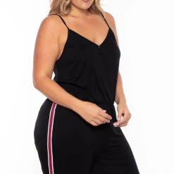 Ambiance Plus Size Varsity Lounge Jumpsuit - Black New Arrivals