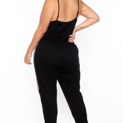 Ambiance Plus Size Varsity Lounge Jumpsuit - Black New Arrivals