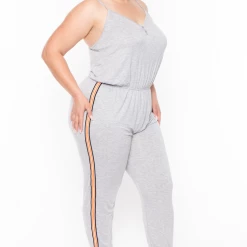 Ambiance Plus Size Varsity Lounge Jumpsuit - Grey Party Jumpsuilts