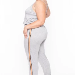 Ambiance Plus Size Varsity Lounge Jumpsuit - Grey Party Jumpsuilts