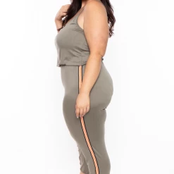 Ambiance Party Jumpsuilts Plus Size Varsity Lounge Jumpsuit - Olive