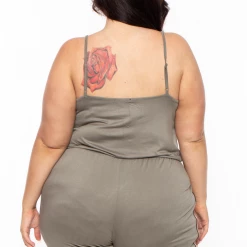 Ambiance Party Jumpsuilts Plus Size Varsity Lounge Jumpsuit - Olive