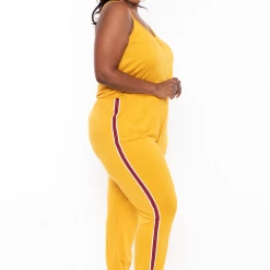 Ambiance Plus Size Varsity Lounge Jumpsuit - Mustard Party Jumpsuilts