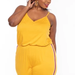 Ambiance Plus Size Varsity Lounge Jumpsuit - Mustard Party Jumpsuilts