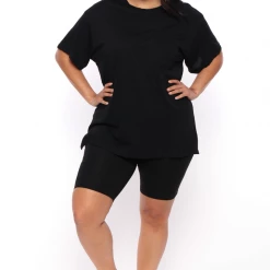 Ambiance Plus Size Tee And Biker Short Set - Black New Arrivals
