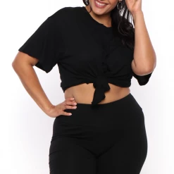 Ambiance Plus Size Tee And Biker Short Set - Black New Arrivals