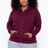 Ambiance Plus Size Drawstring Zip Up Hoodie - Burgundy Sale