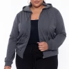 Ambiance Plus Size Drawstring Zip Up Hoodie - Charcoal Sale