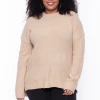 Ambiance Plus Size High Neck Knitted Sweater - Khaki Tops