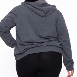 Ambiance Plus Size Drawstring Zip Up Hoodie - Charcoal Sale