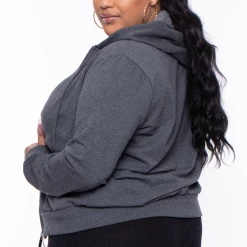 Ambiance Plus Size Drawstring Zip Up Hoodie - Charcoal Sale