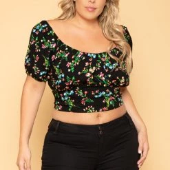 Ambiance Plus Size Cassia Floral Top - Black