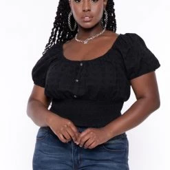 Ambiance Plus Size Lillian Eyelet Top - Black