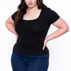 Ambiance Tops Plus Size Scoop Neck Top - Black