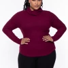 Ambiance Plus Size Cowl Collar Long Sleeve Top - Burgundy